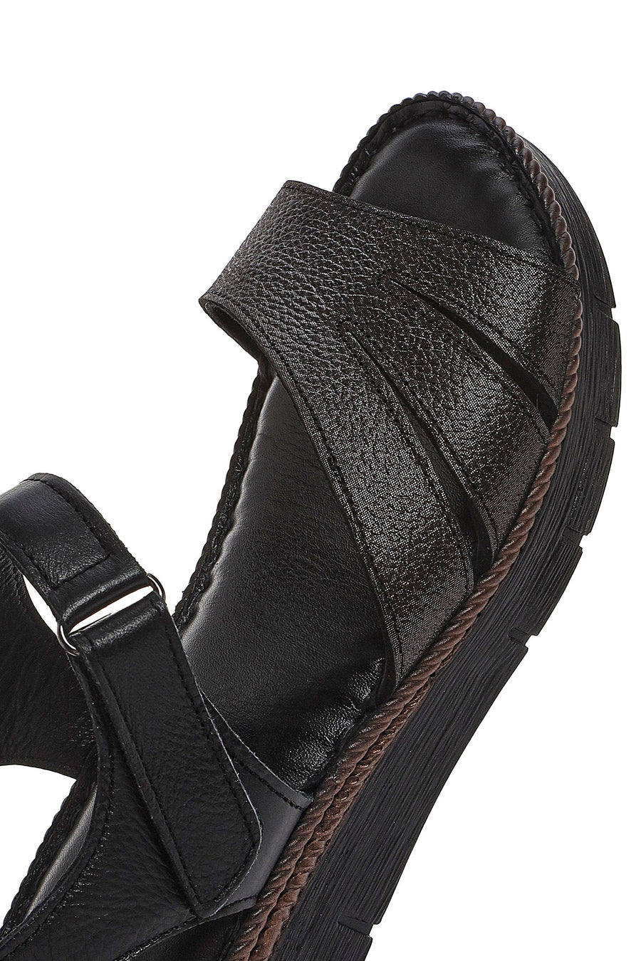 Women's Black Strappy Leather Comfort Sandals