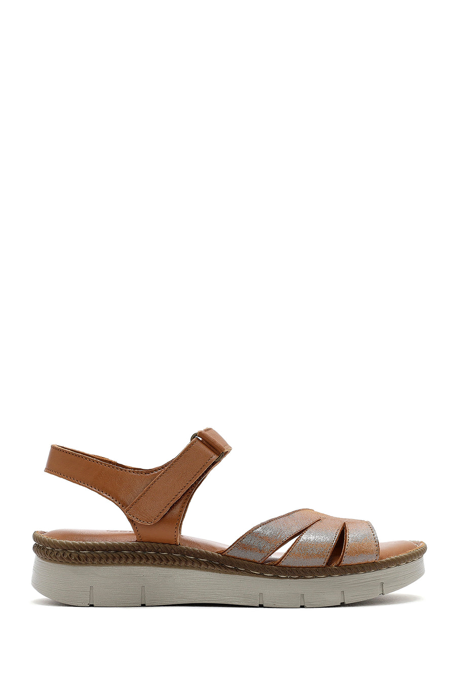 Women's Tan Strap Leather Comfort Sandals 25SFD321114 | Derimod