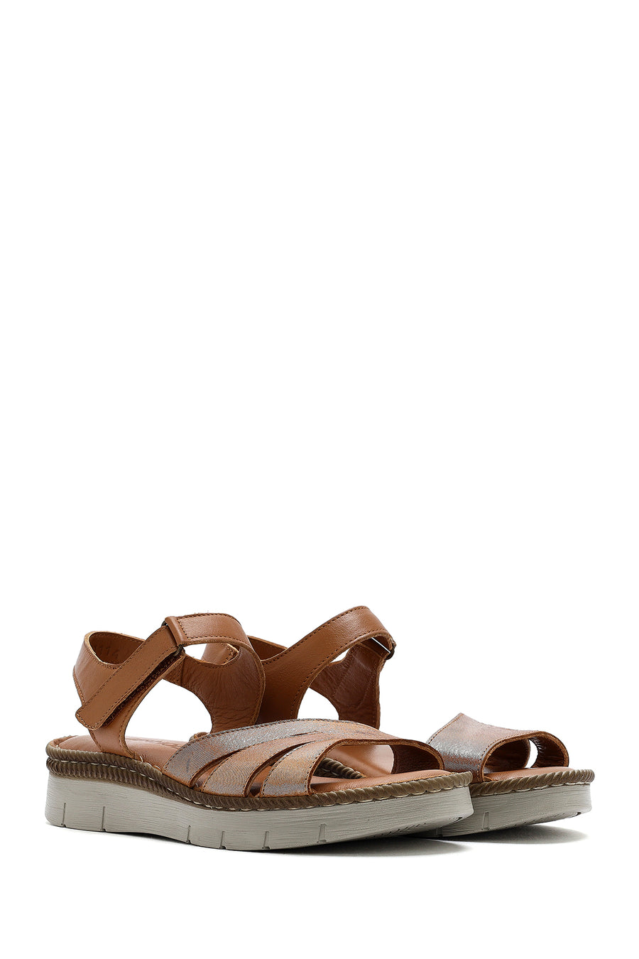 Women's Tan Strap Leather Comfort Sandals