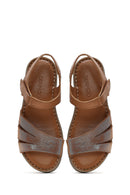 Women's Tan Strap Leather Comfort Sandals | Derimod