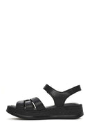 Women's Black Strappy Thick Soled Leather Comfort Sandals | Derimod