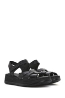 Women's Black Strappy Thick Soled Leather Comfort Sandals | Derimod