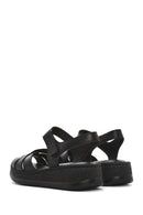 Women's Black Strappy Thick Soled Leather Comfort Sandals | Derimod