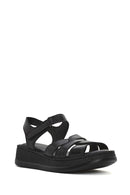 Women's Black Strappy Thick Soled Leather Comfort Sandals | Derimod