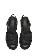 Women's Black Strappy Thick Soled Leather Comfort Sandals | Derimod