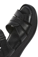 Women's Black Strappy Thick Soled Leather Comfort Sandals | Derimod