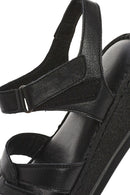 Women's Black Strappy Thick Soled Leather Comfort Sandals | Derimod