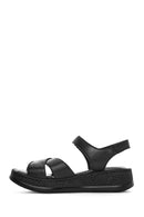 Women's Black Thick Soled Leather Comfort Sandals | Derimod
