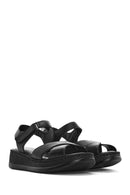 Women's Black Thick Soled Leather Comfort Sandals | Derimod