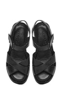 Women's Black Thick Soled Leather Comfort Sandals | Derimod