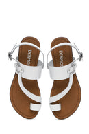 Kadın Beyaz Parmak Arası Deri Bodrum Sandalet | Derimod