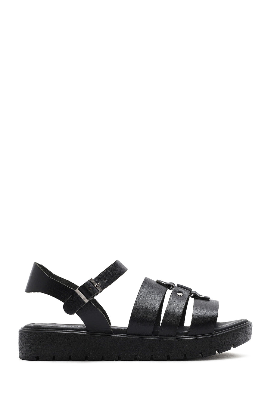Women's Black Leather Ankle Buckle Sandals 25SFD333918 | Derimod