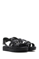 Women's Black Leather Ankle Buckle Sandals | Derimod