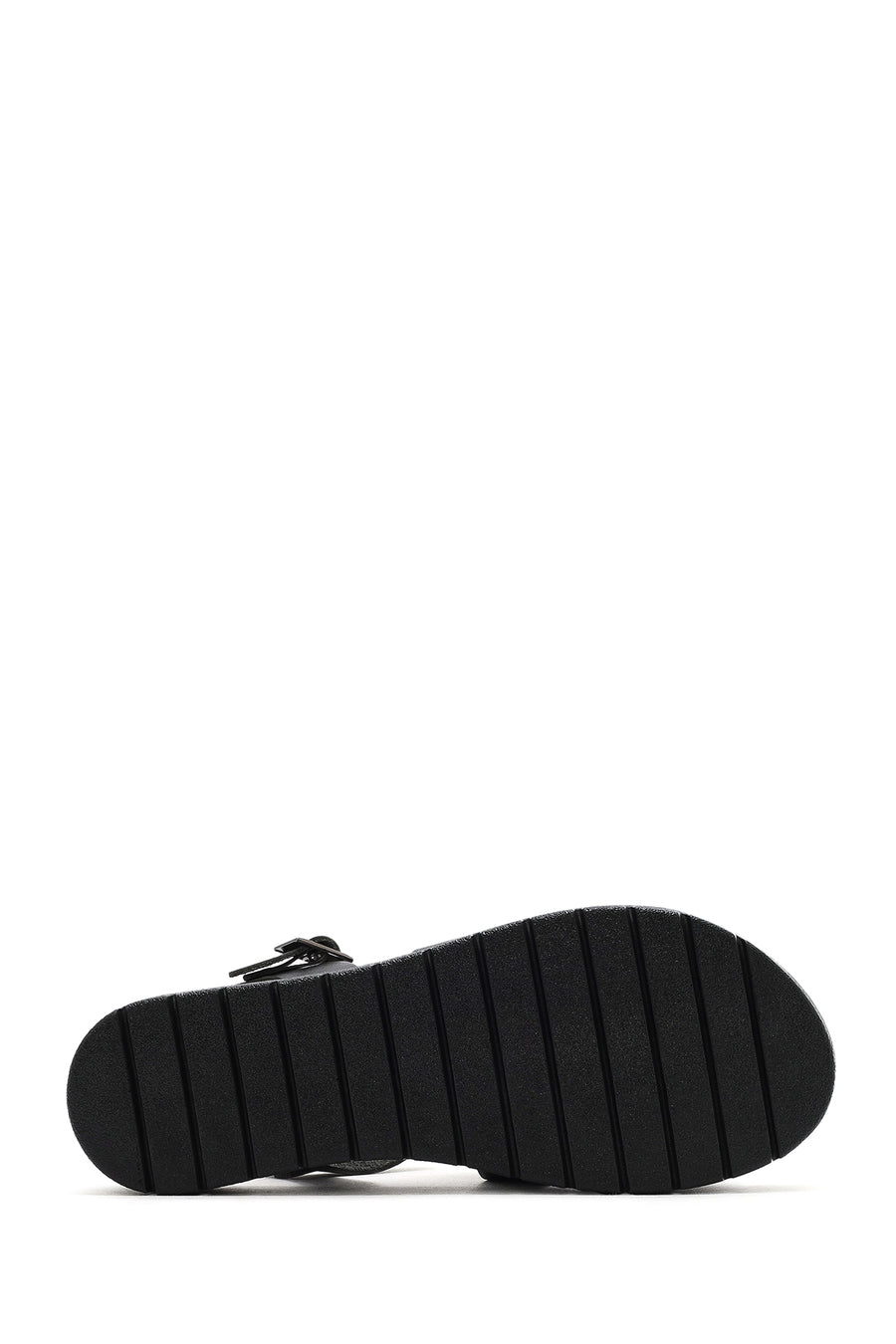 Women's Black Leather Ankle Buckle Sandals
