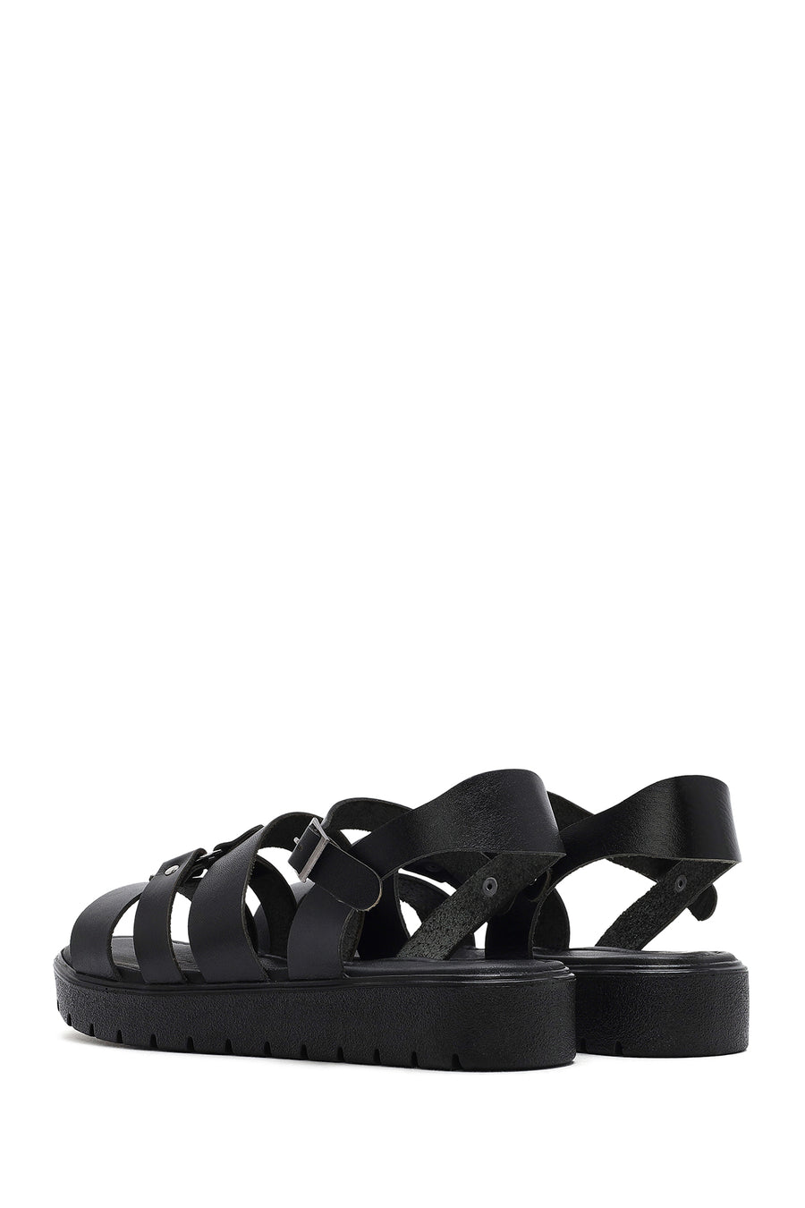 Women's Black Leather Ankle Buckle Sandals