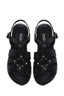 Women's Black Leather Ankle Buckle Sandals | Derimod