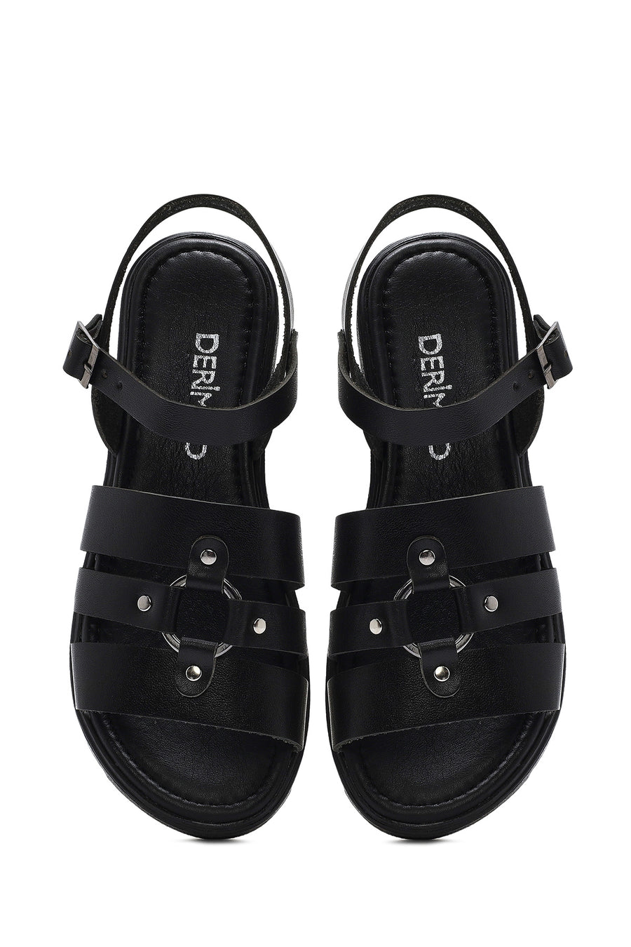 Women's Black Leather Ankle Buckle Sandals
