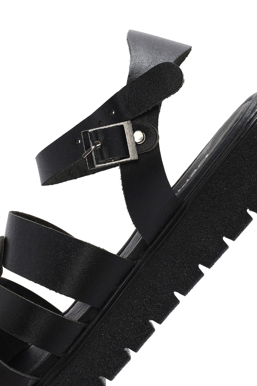 Women's Black Leather Ankle Buckle Sandals