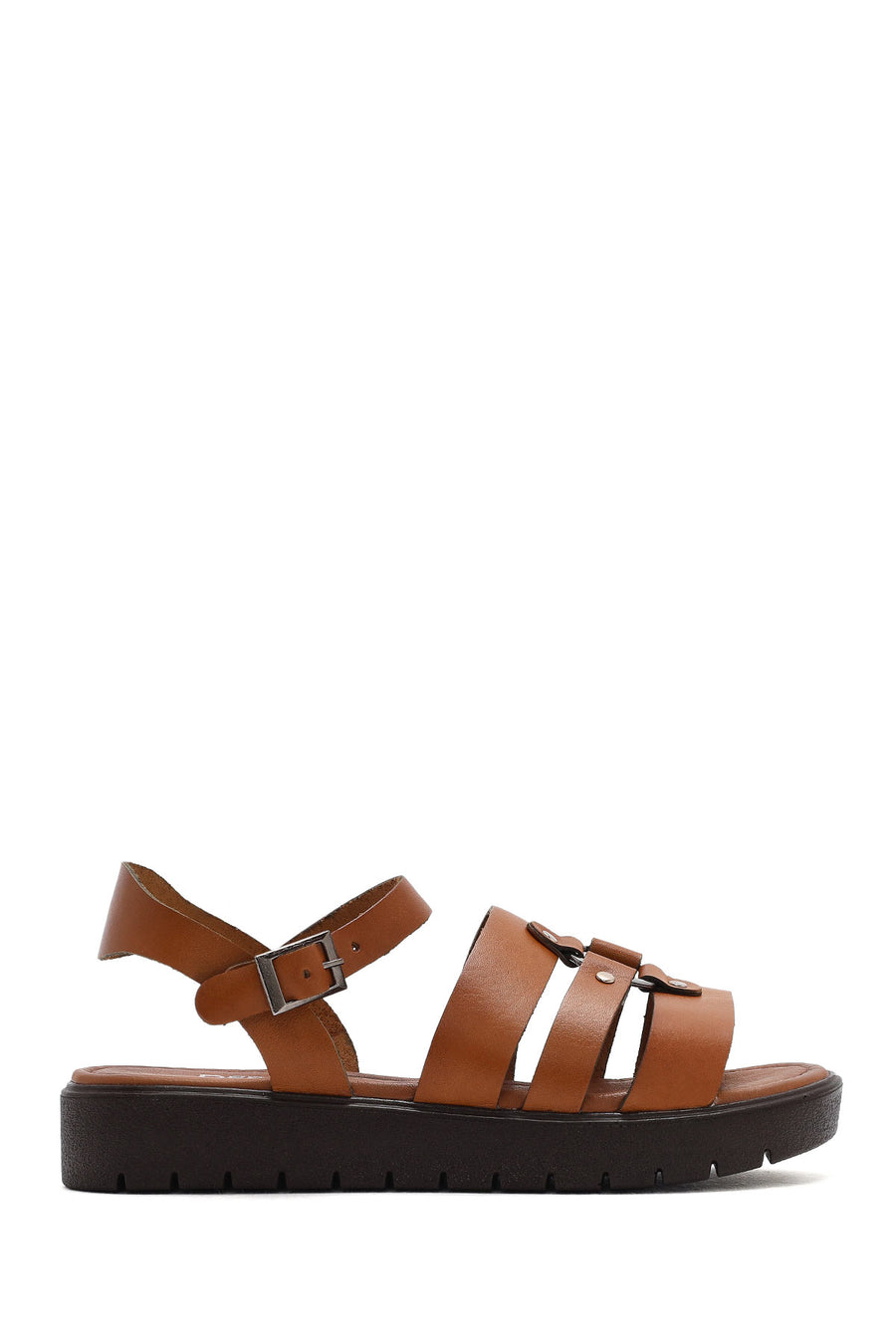 Women's Tan Leather Ankle Buckle Sandals 25SFD333918 | Derimod