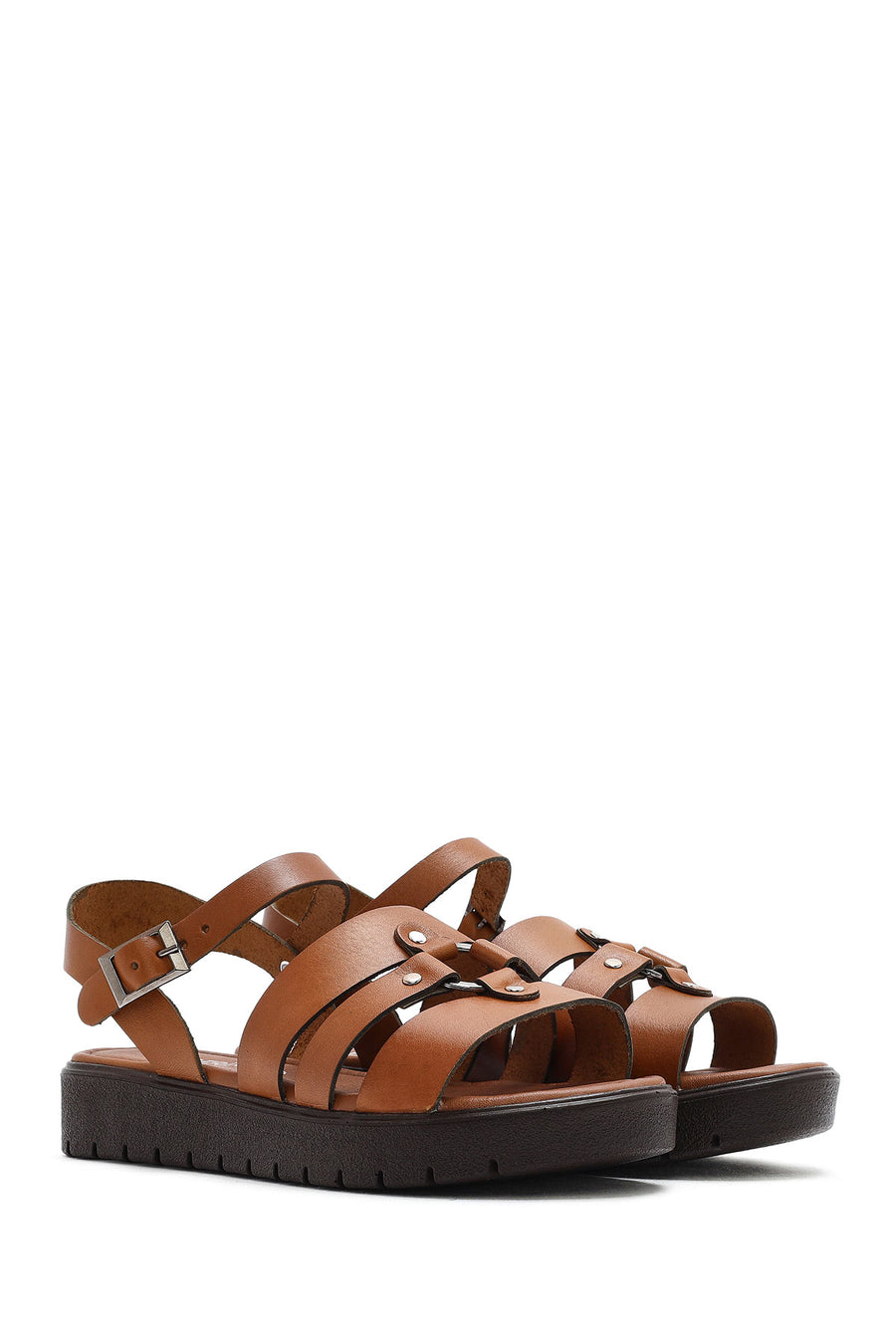 Women's Tan Leather Ankle Buckle Sandals