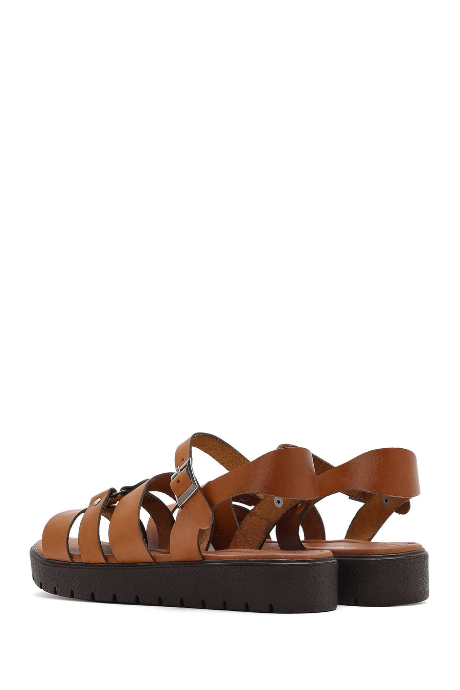 Women's Tan Leather Ankle Buckle Sandals