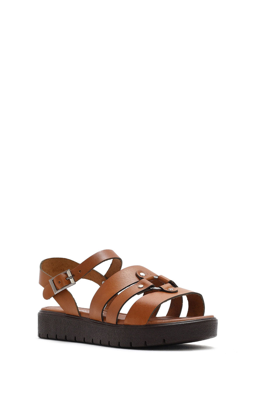 Women's Tan Leather Ankle Buckle Sandals