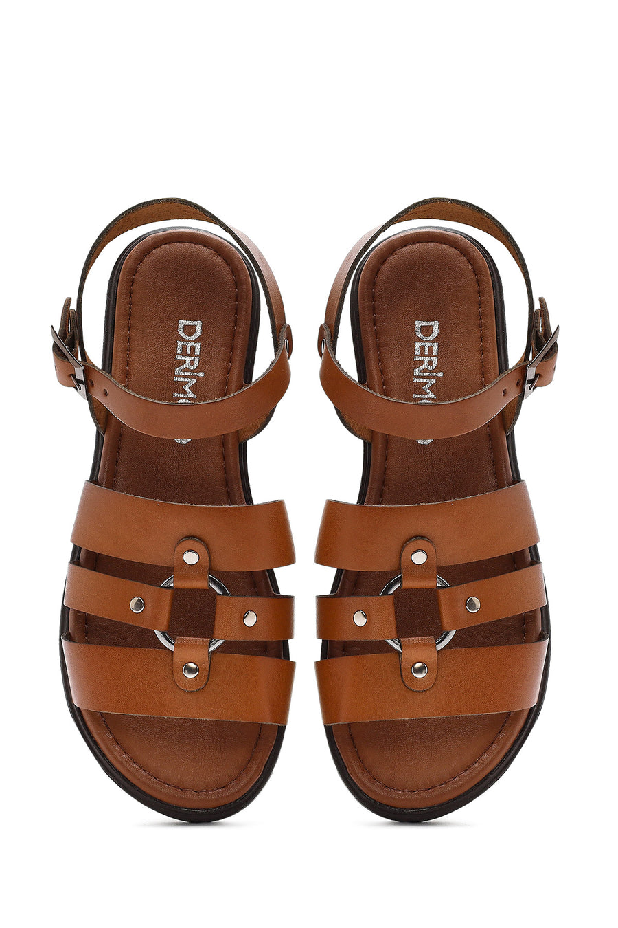 Women's Tan Leather Ankle Buckle Sandals