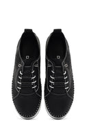 Kadın Siyah Bağcıklı Kalın Tabanlı Desenli Deri Comfort Ayakkabı | Derimod