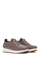 Kadın Vizon Bağcıklı Kalın Tabanlı Desenli Deri Comfort Ayakkabı | Derimod