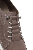 Kadın Vizon Bağcıklı Kalın Tabanlı Desenli Deri Comfort Ayakkabı | Derimod