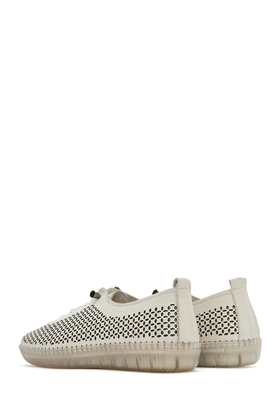 Kadın Bej Bağcıklı Deri Comfort Loafer