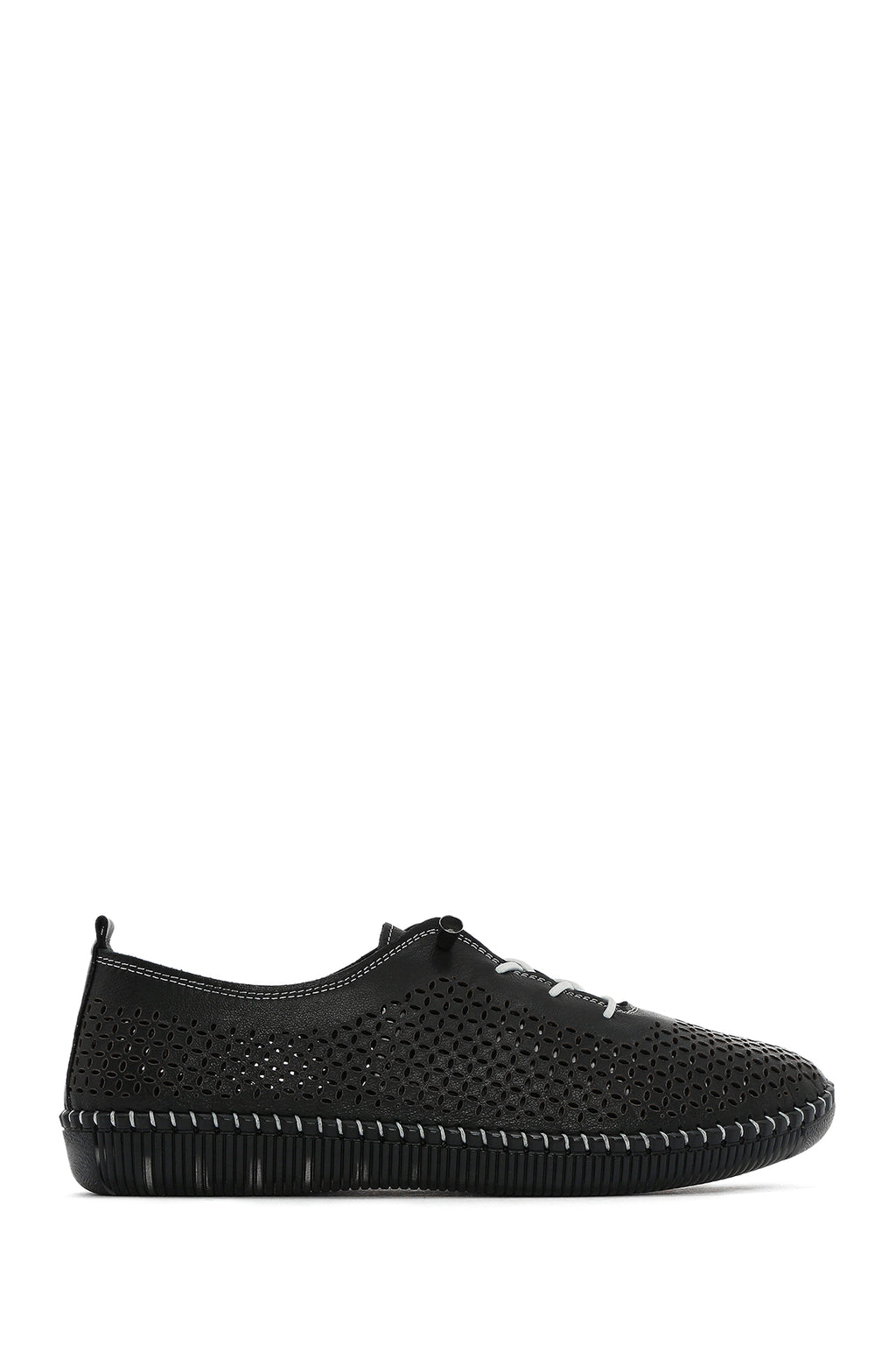 Kadın Siyah Bağcıklı Deri Comfort Loafer
