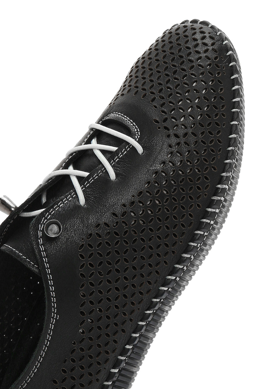 Kadın Siyah Bağcıklı Deri Comfort Loafer