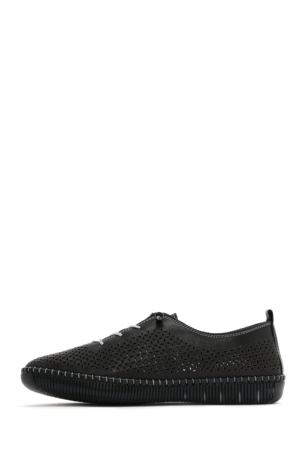 Kadın Siyah Bağcıklı Deri Comfort Loafer