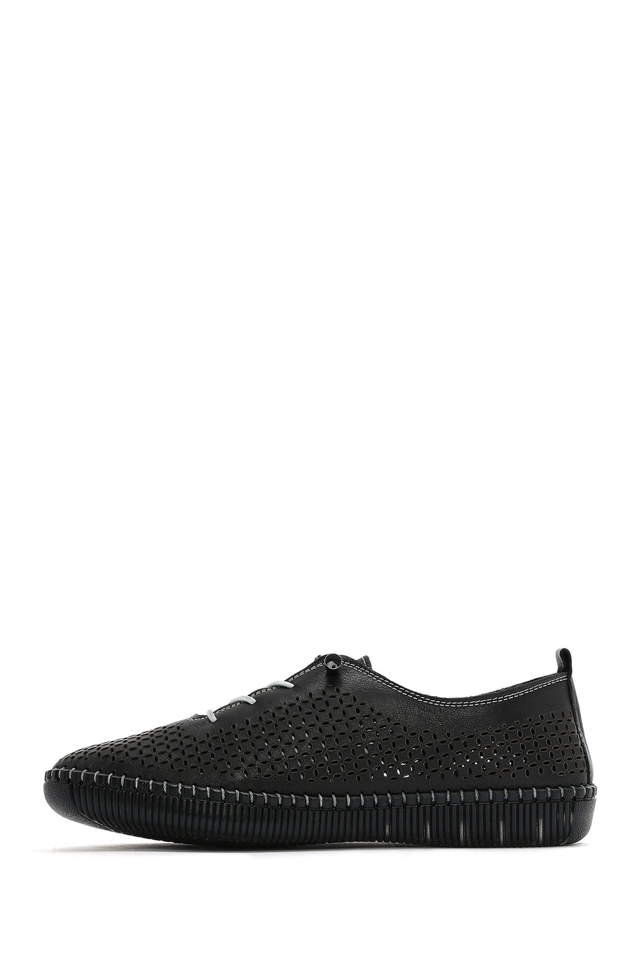 Kadın Siyah Bağcıklı Deri Comfort Loafer