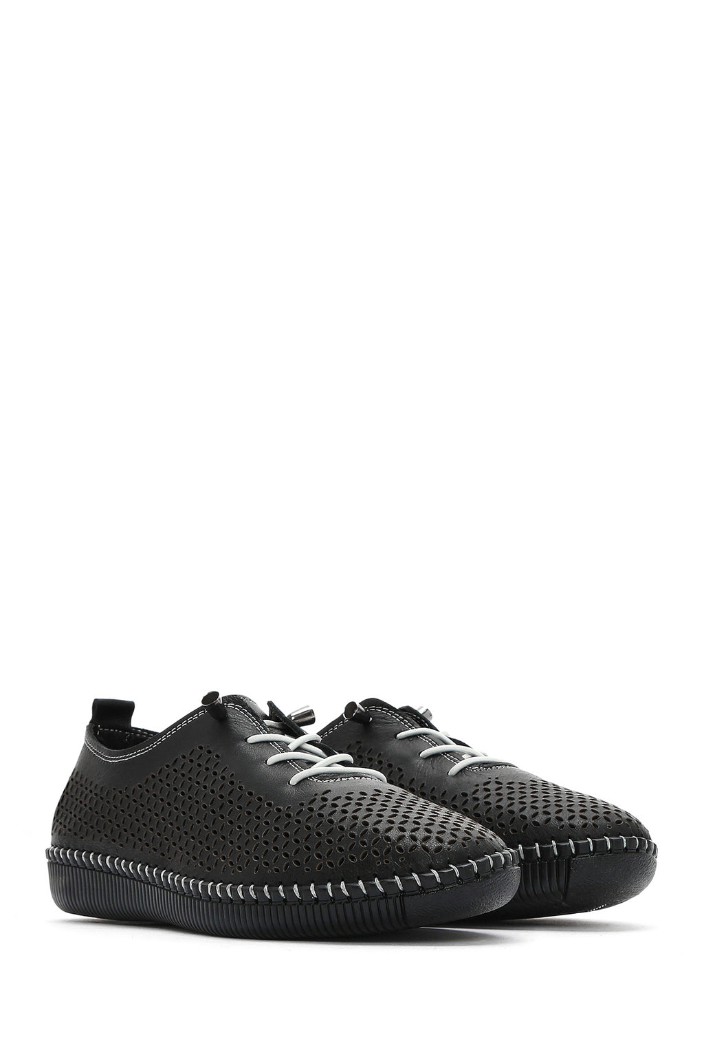 Kadın Siyah Bağcıklı Deri Comfort Loafer