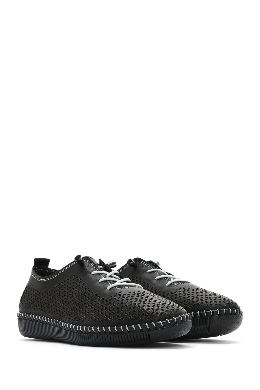 Kadın Siyah Bağcıklı Deri Comfort Loafer