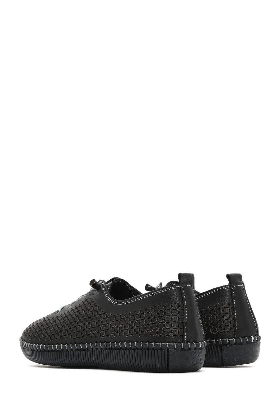 Kadın Siyah Bağcıklı Deri Comfort Loafer