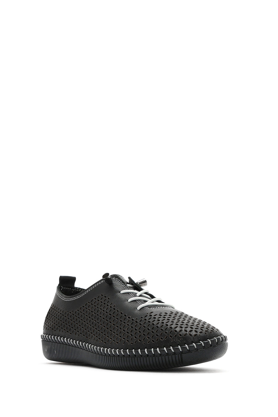 Kadın Siyah Bağcıklı Deri Comfort Loafer