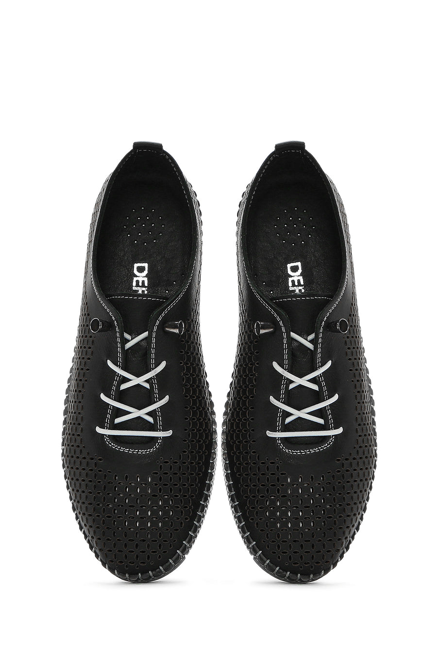 Kadın Siyah Bağcıklı Deri Comfort Loafer