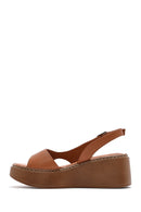 Kadın Taba Kalın Tabanlı Deri Comfort Sandalet | Derimod