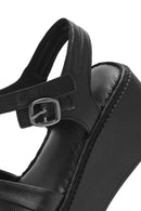 Women's Black Thick Soled Leather Comfort Sandals | Derimod