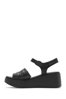 Women's Black Thick Soled Leather Comfort Sandals | Derimod