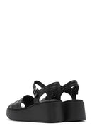 Women's Black Thick Soled Leather Comfort Sandals | Derimod