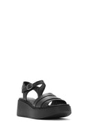 Women's Black Thick Soled Leather Comfort Sandals | Derimod