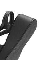 Women's Black Thick Soled Leather Comfort Sandals | Derimod