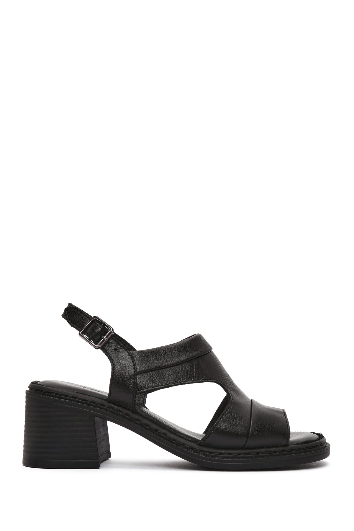 Kadın Siyah Bilekten Bantlı Kalın Topuklu Deri Sandalet 25SFD341018 | Derimod