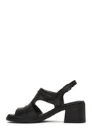 Kadın Siyah Bilekten Bantlı Kalın Topuklu Deri Sandalet | Derimod