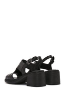 Kadın Siyah Bilekten Bantlı Kalın Topuklu Deri Sandalet | Derimod