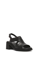 Kadın Siyah Bilekten Bantlı Kalın Topuklu Deri Sandalet | Derimod